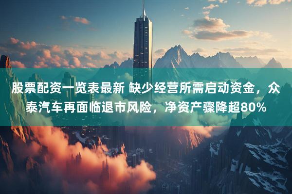 股票配资一览表最新 缺少经营所需启动资金，众泰汽车再面临退市风险，净资产骤降超80%